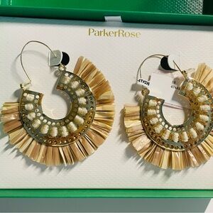 NWT Parker Rose Gold and Cream Raffia Statement Earrings